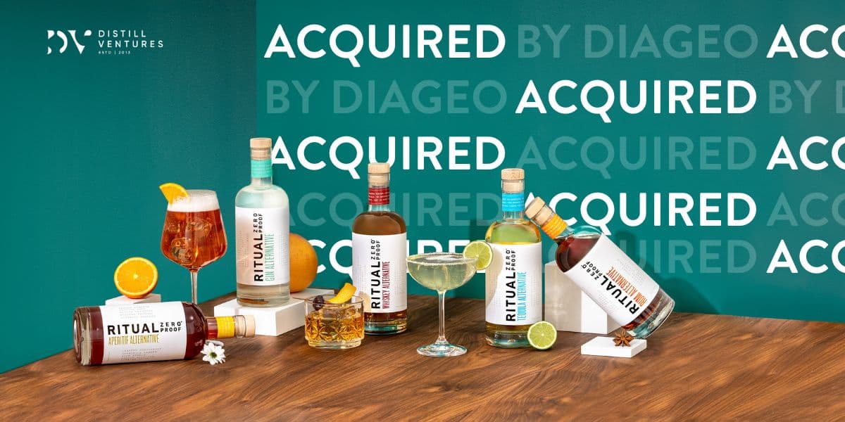 Ritual Zero Proof bottles under an Acquired by Diageo headline